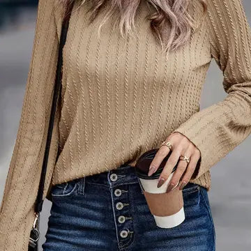 Ribbed Braided Long Sleeve Top