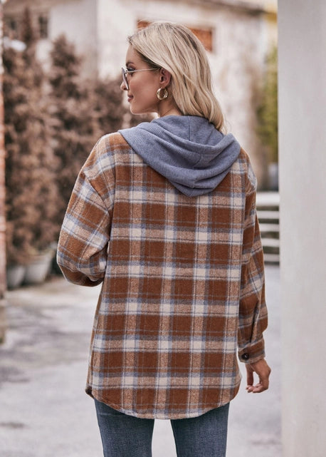 Flannel Button Up Hooded Shacket