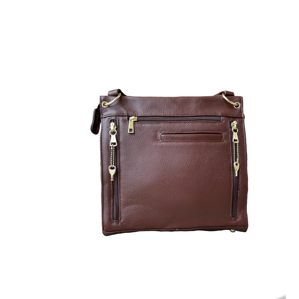 Cowhide leather shoulder bag with multiple pockets