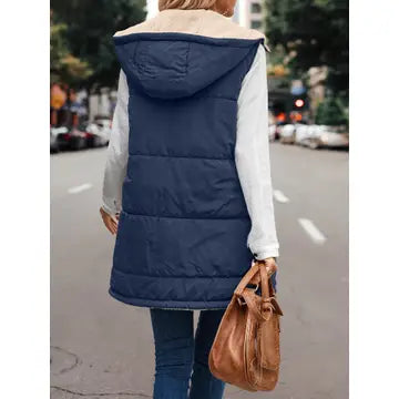 Reversible Sherpa Hooded Zip Up Vest
