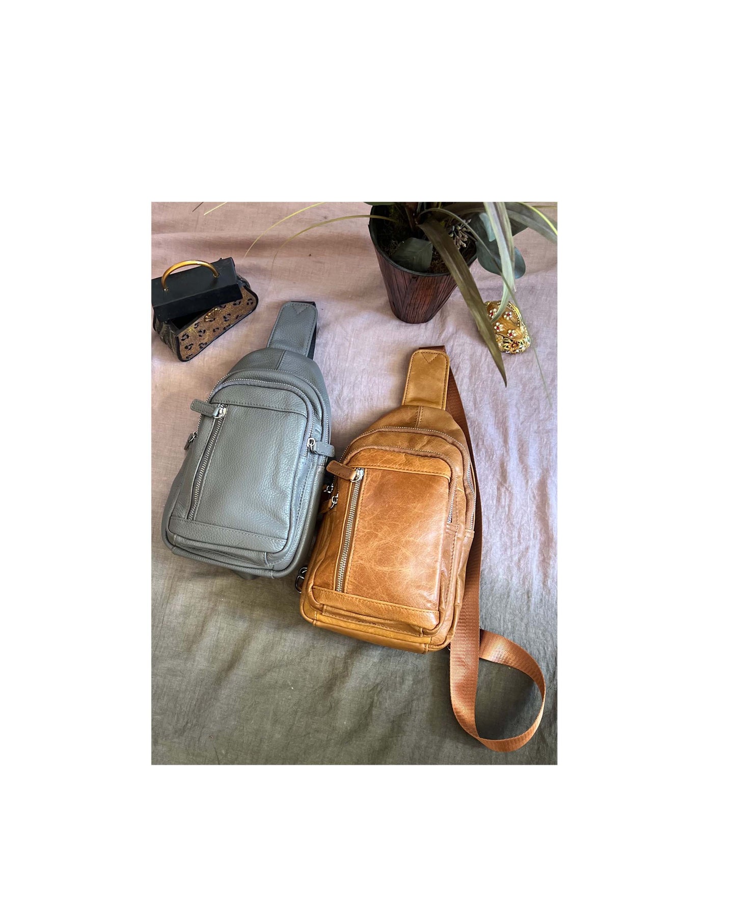 Cowhide Leather Sling Bag with Adjustable Strap