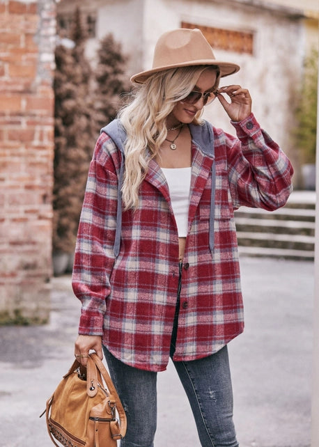Flannel Button Up Hooded Shacket