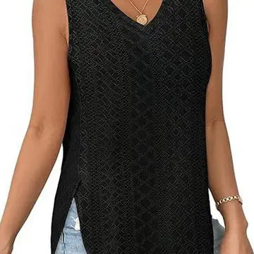 Black Knit Round Hem Tank Top