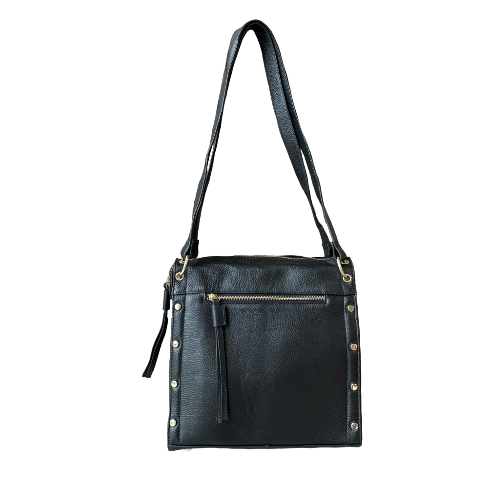 Cowhide leather shoulder bag with multiple pockets