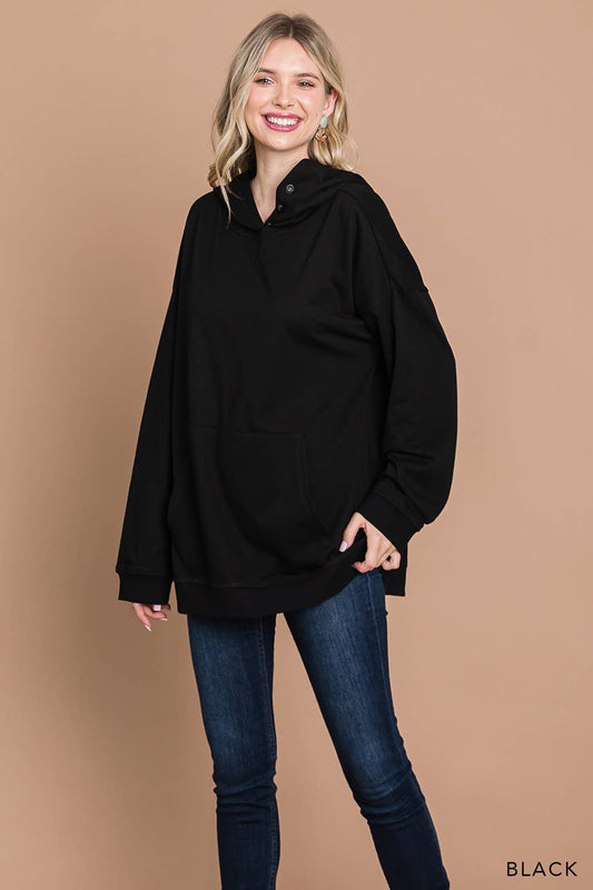 Women's Cotton Soft Terry Hood Top W/ Button Detail