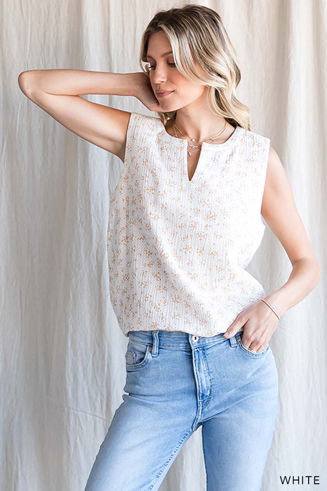 63563W - Women's Cotton Gauze Floral Sleeveless Top