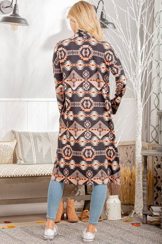 EJ6403-11 AZTEC PRINT OPEN CARDIGAN