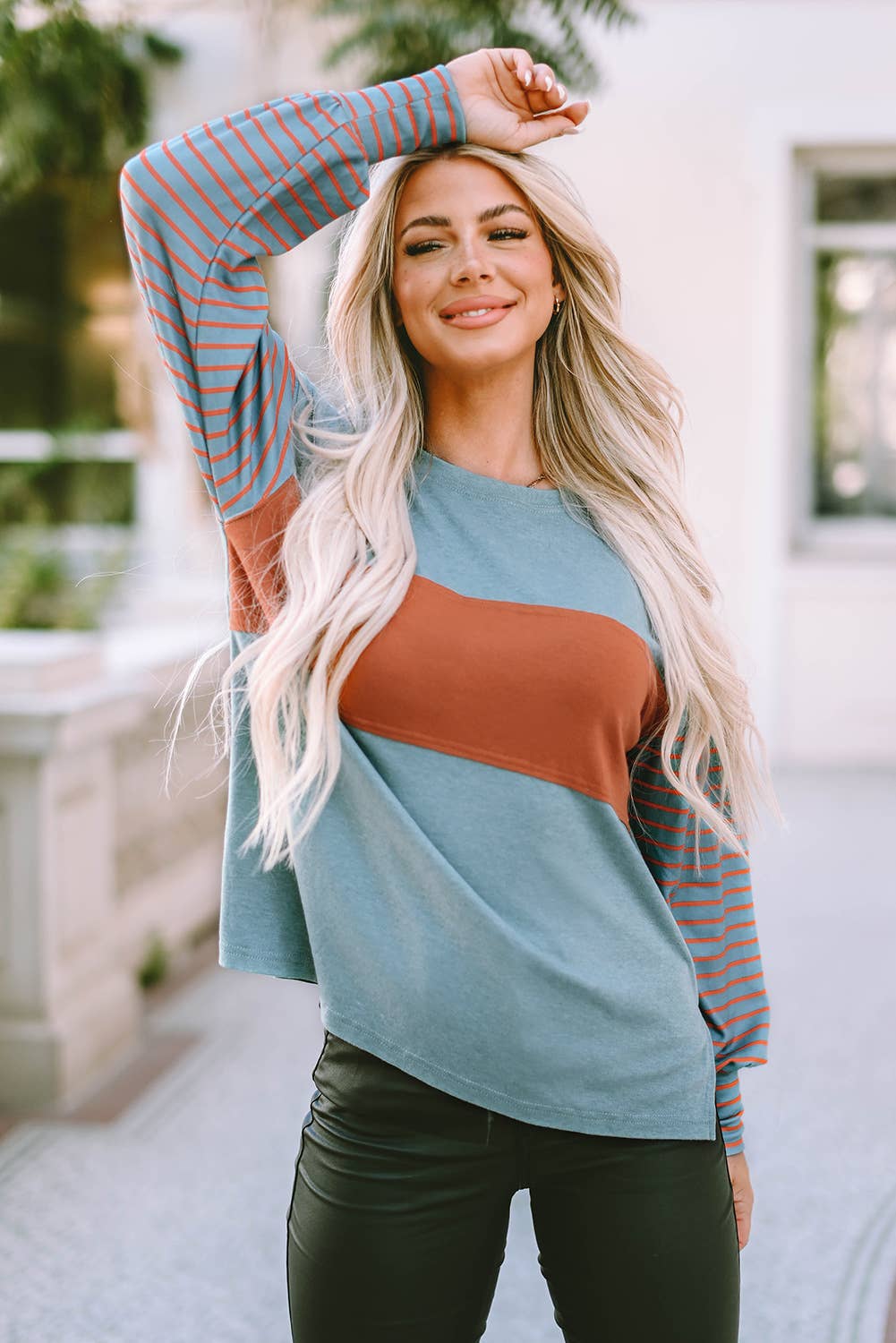 Multicolor Clashing Stripe Bishop Sleeve Top