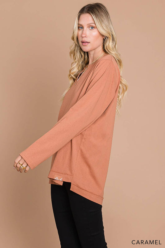 Classic Washed Cotton Knit Top for Women