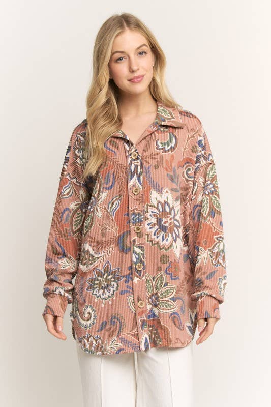 Paisley Urban Ribbed Button Up Shacket