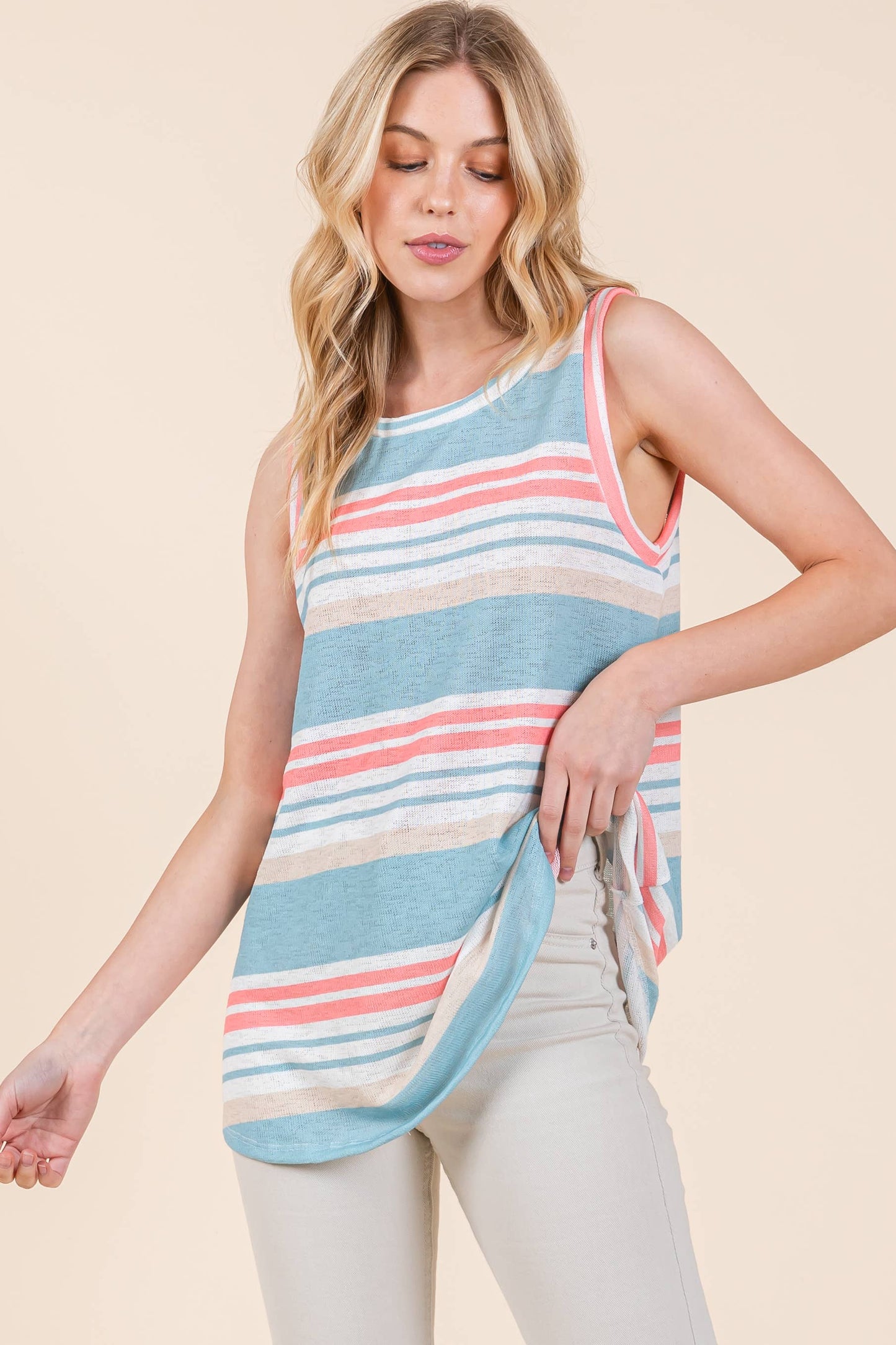 Stripes Sleeveless Knit Tank