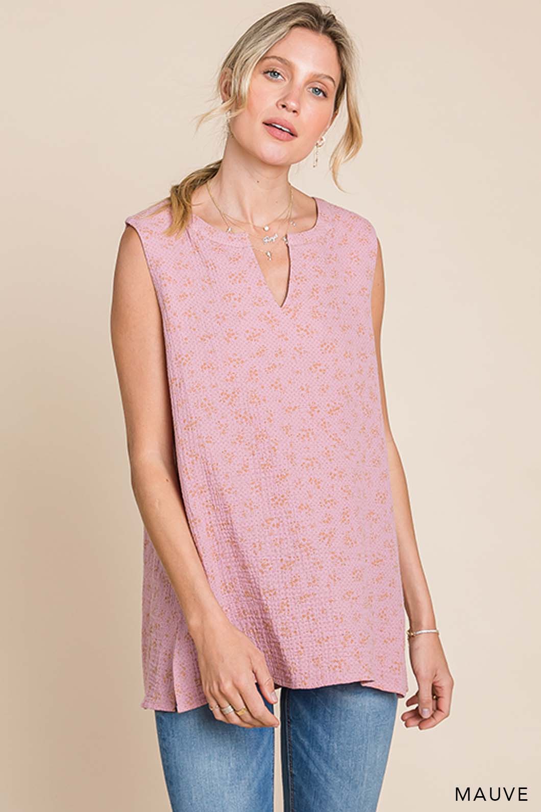 63563W - Women's Cotton Gauze Floral Sleeveless Top