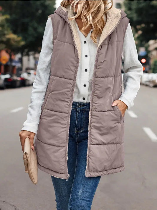 Reversible Sherpa Hooded Zip Up Vest