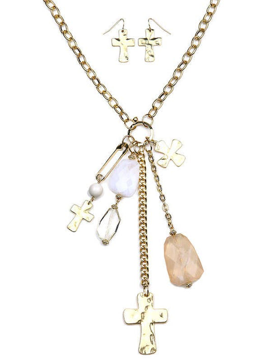 CROSS AND SEMI PRECIOUS STONE NECKLACE SET