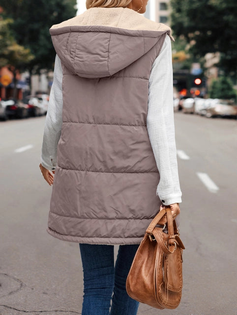 Reversible Sherpa Hooded Zip Up Vest