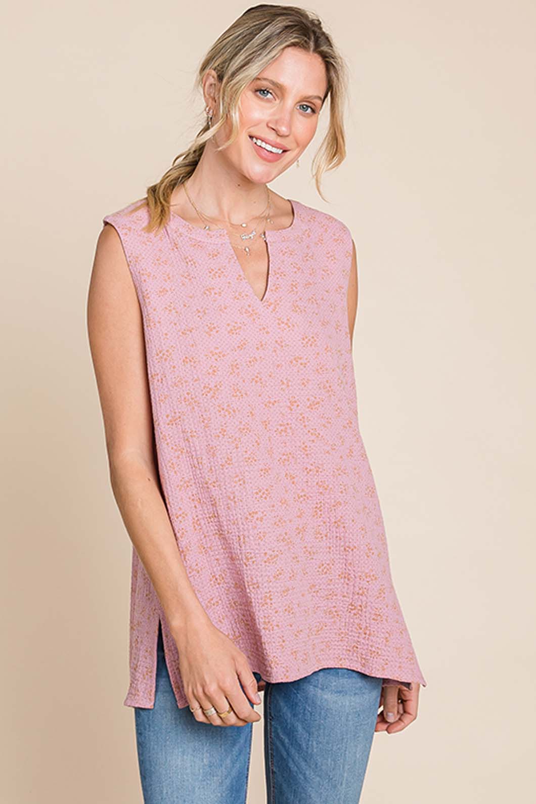 63563W - Women's Cotton Gauze Floral Sleeveless Top
