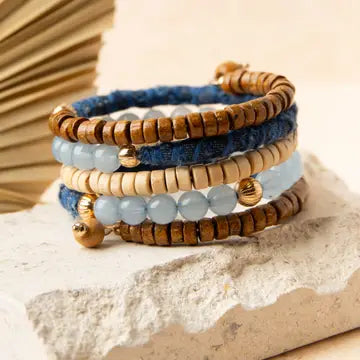 Denim and Bead Coil Braclet