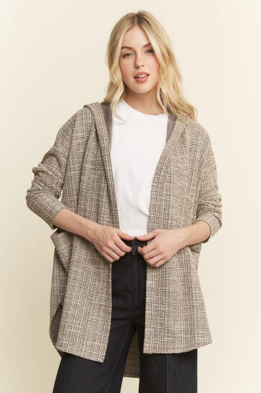 Boucle Fabric Hooded Open Cardigan