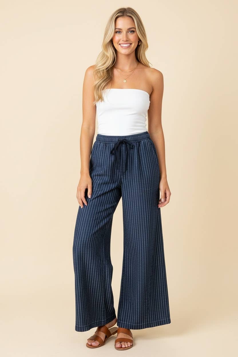 Pinstripe wide leg drawstring pants