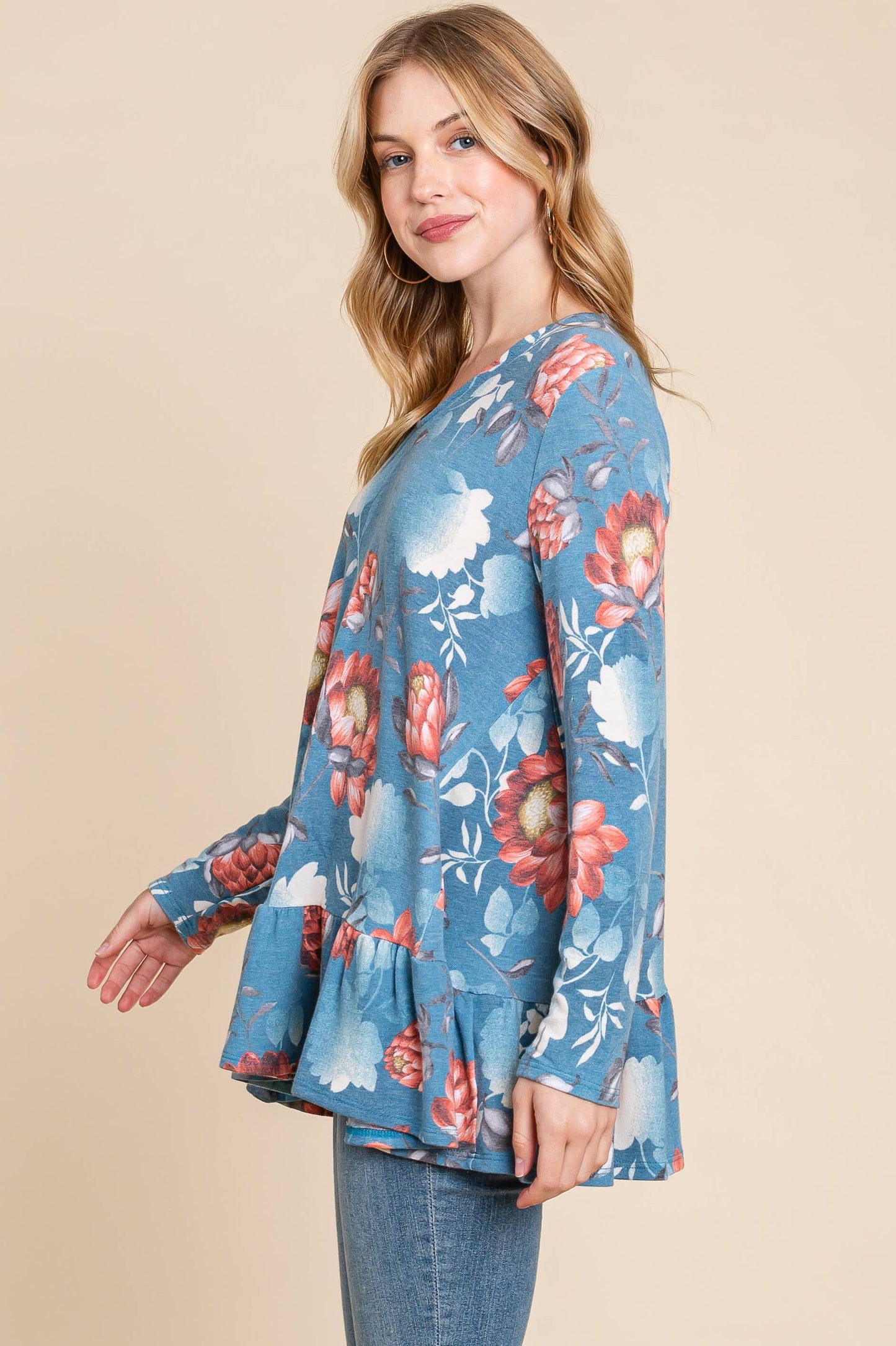 ETK-8512-PL Plus Size Floral Swing Tunic Top