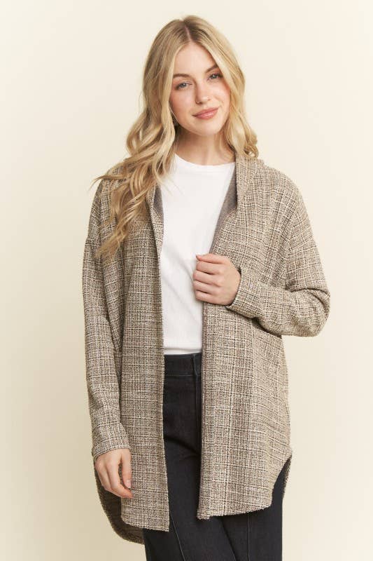 Boucle Fabric Hooded Open Cardigan