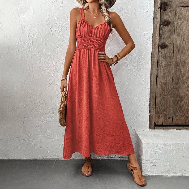 Sleeveless Textured Pleated Summer Maxi Dress