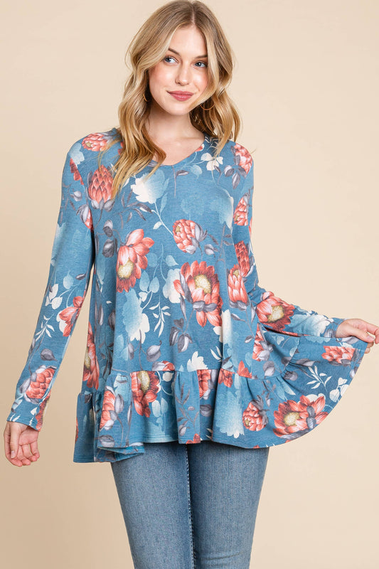 ETK-8512-PL Plus Size Floral Swing Tunic Top