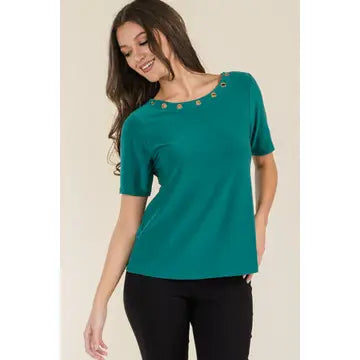 Grommet Boat Neck Short Sleeve Top