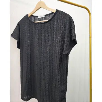 Black Summer Knit Short Sleeve Top