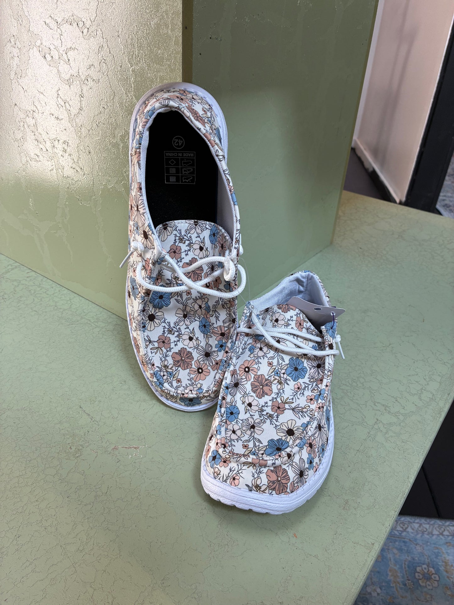 White Floral Slip On Shoes