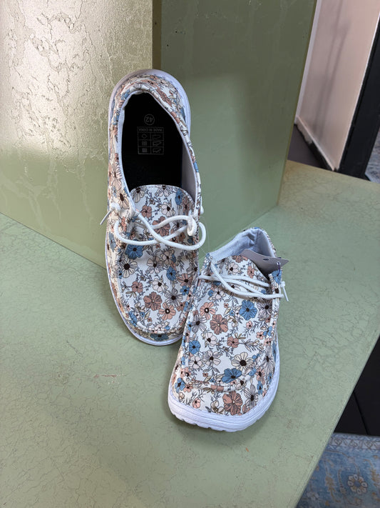 White Floral Slip On Shoes