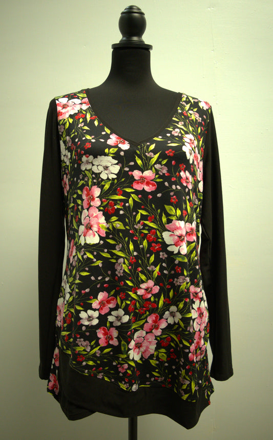 LKC 40Ksway Floral V-Neck Long Sleeve Top