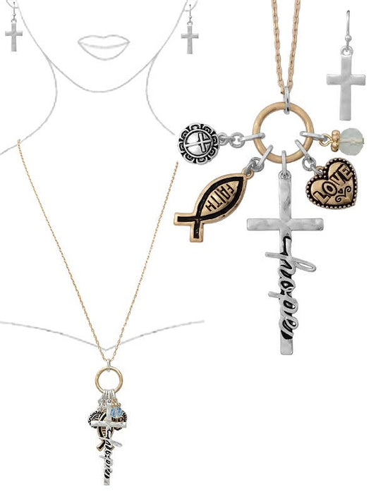 LOVE HOPE FAITH MULTI CHARM PENDANT NECKLACE SET