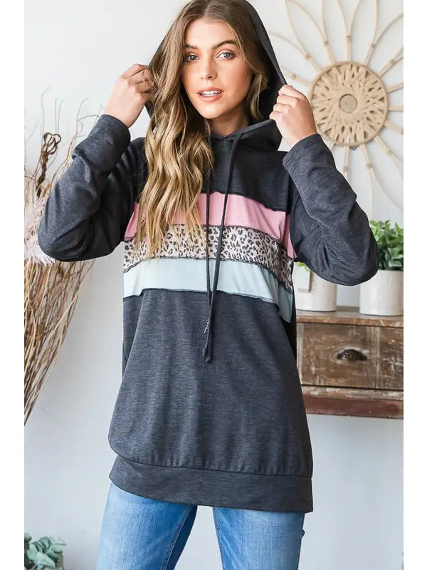 Hooded Top with Color Blocking
