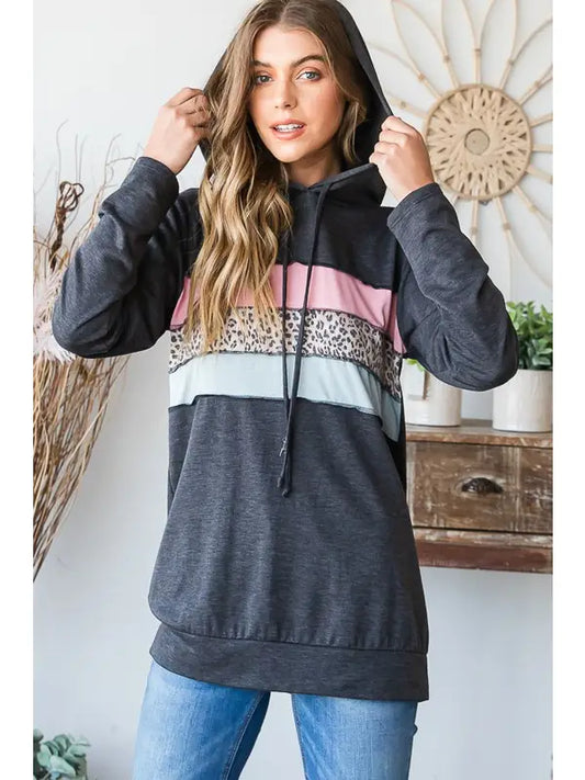 Hooded Top with Color Blocking