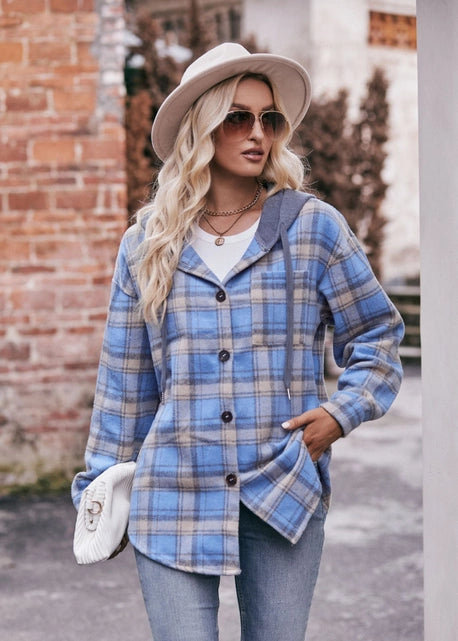 Flannel Button Up Hooded Shacket