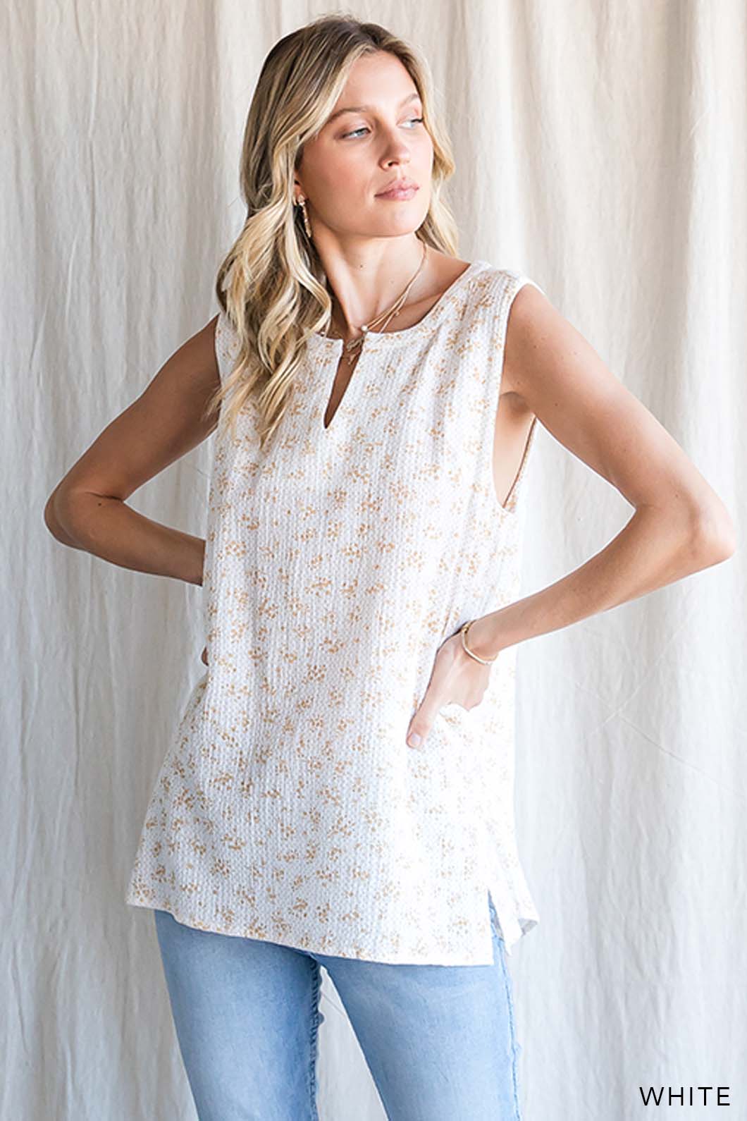 63563W - Women's Cotton Gauze Floral Sleeveless Top
