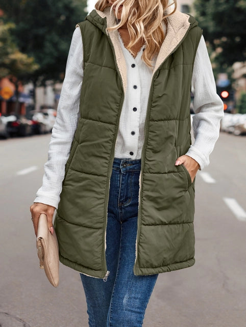 Reversible Sherpa Hooded Zip Up Vest