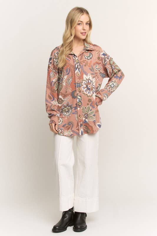 Paisley Urban Ribbed Button Up Shacket