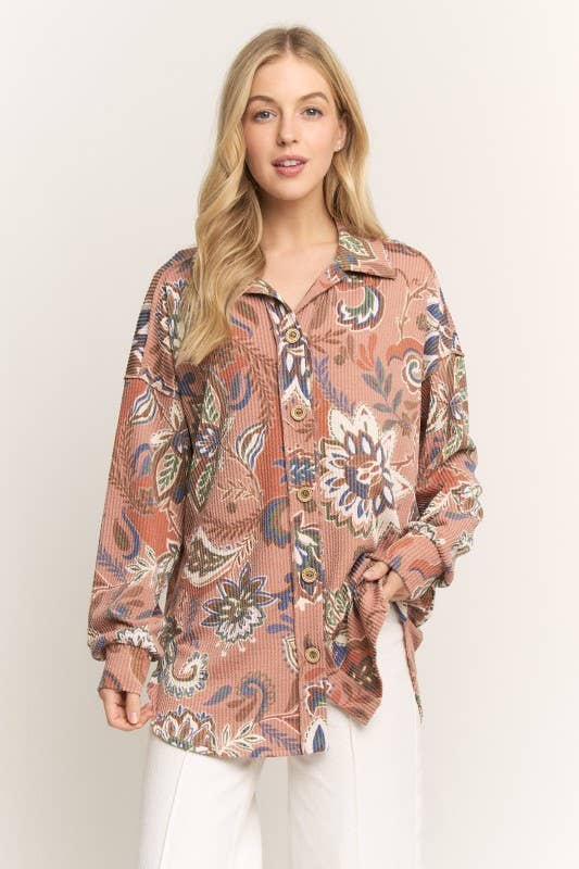 Paisley Urban Ribbed Button Up Shacket