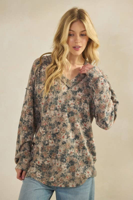 ET7650-30 LONG PUFF SLEEVE MULTI PRINT TOP