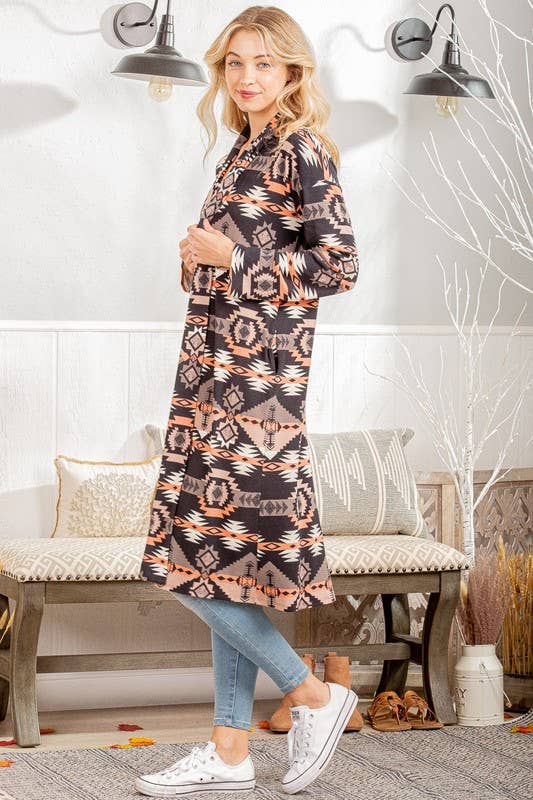 EJ6403-11 AZTEC PRINT OPEN CARDIGAN