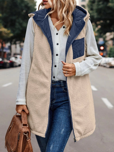 Reversible Sherpa Hooded Zip Up Vest