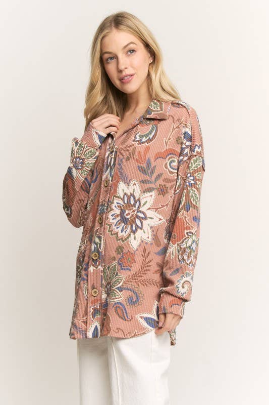 Paisley Urban Ribbed Button Up Shacket
