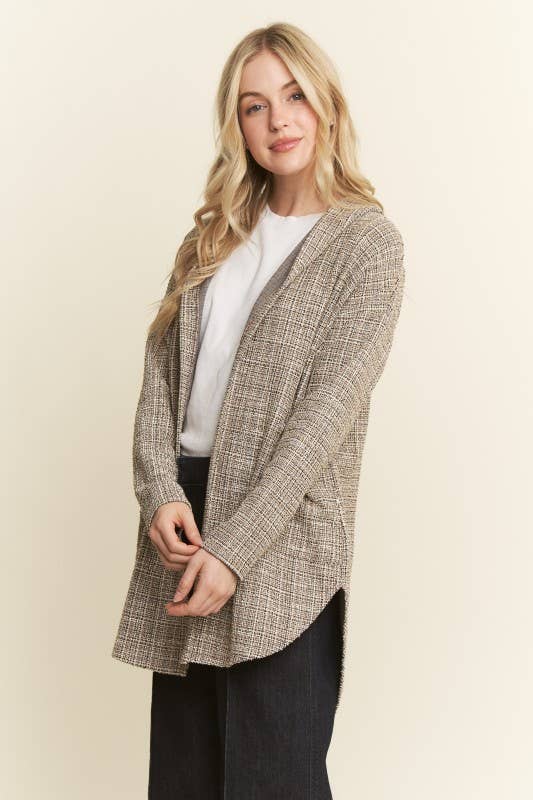 Boucle Fabric Hooded Open Cardigan