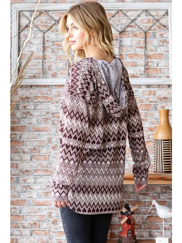 Chevron Print Hooded Top