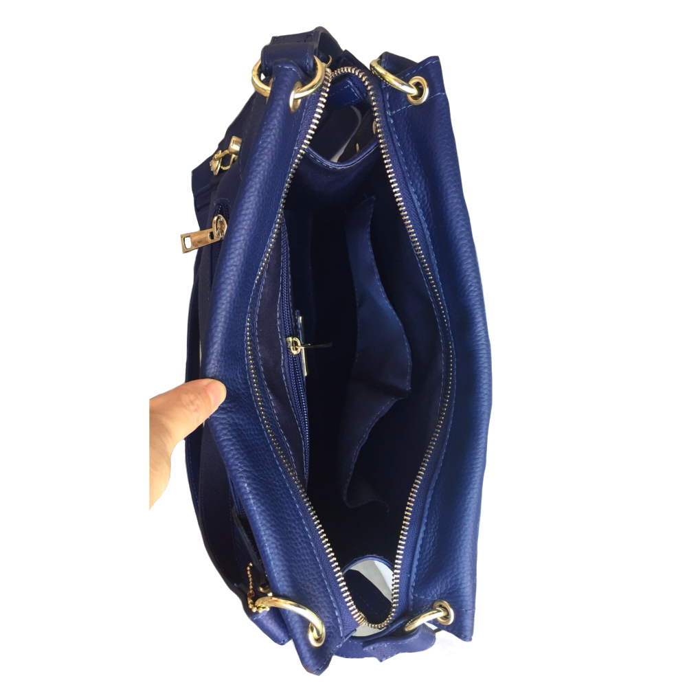 Cowhide leather shoulder bag with multiple pockets
