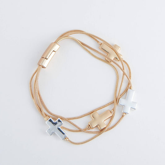 Cobie Multi Row Inspirational Cross Magnetic Bracelet