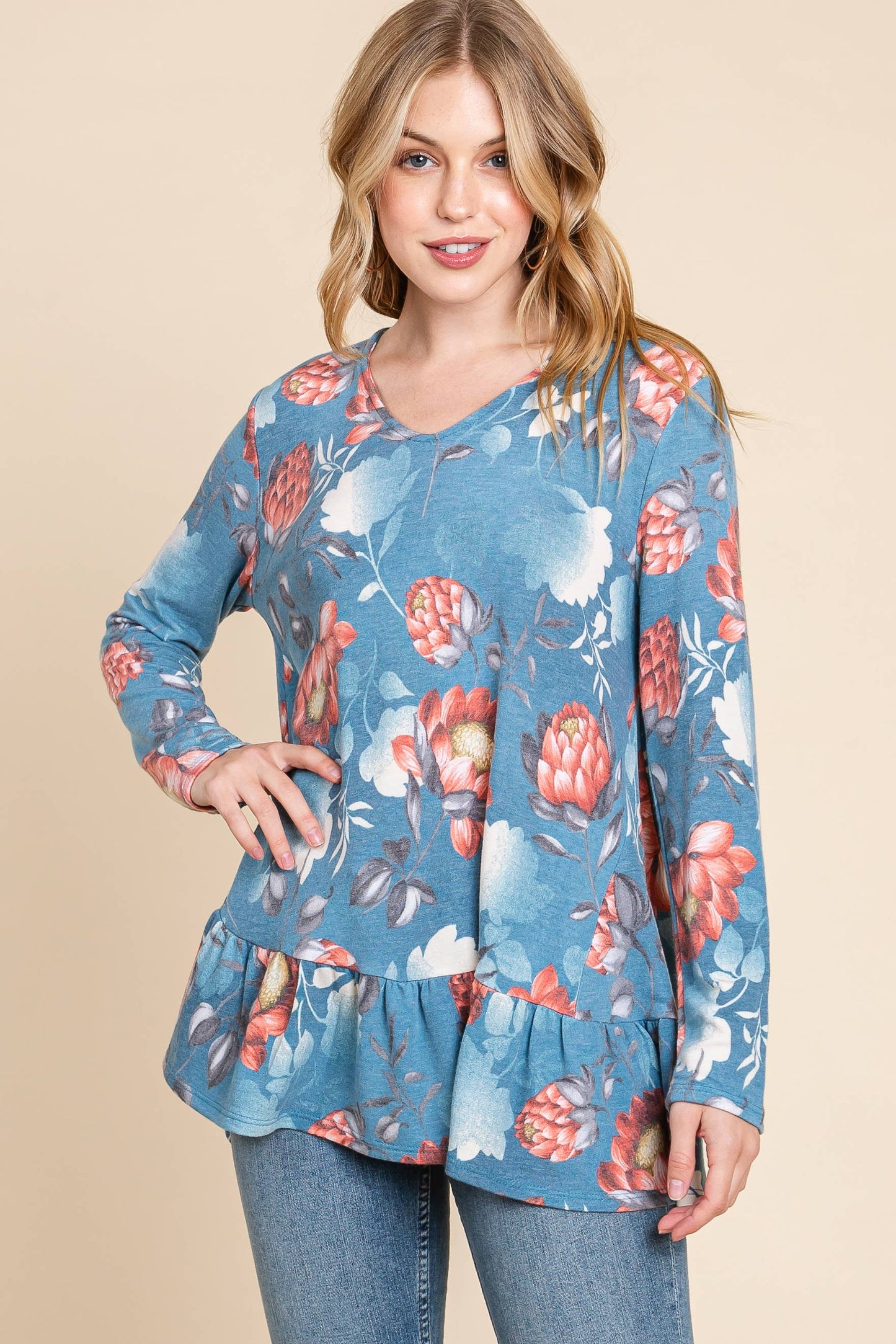 ETK-8512-PL Plus Size Floral Swing Tunic Top
