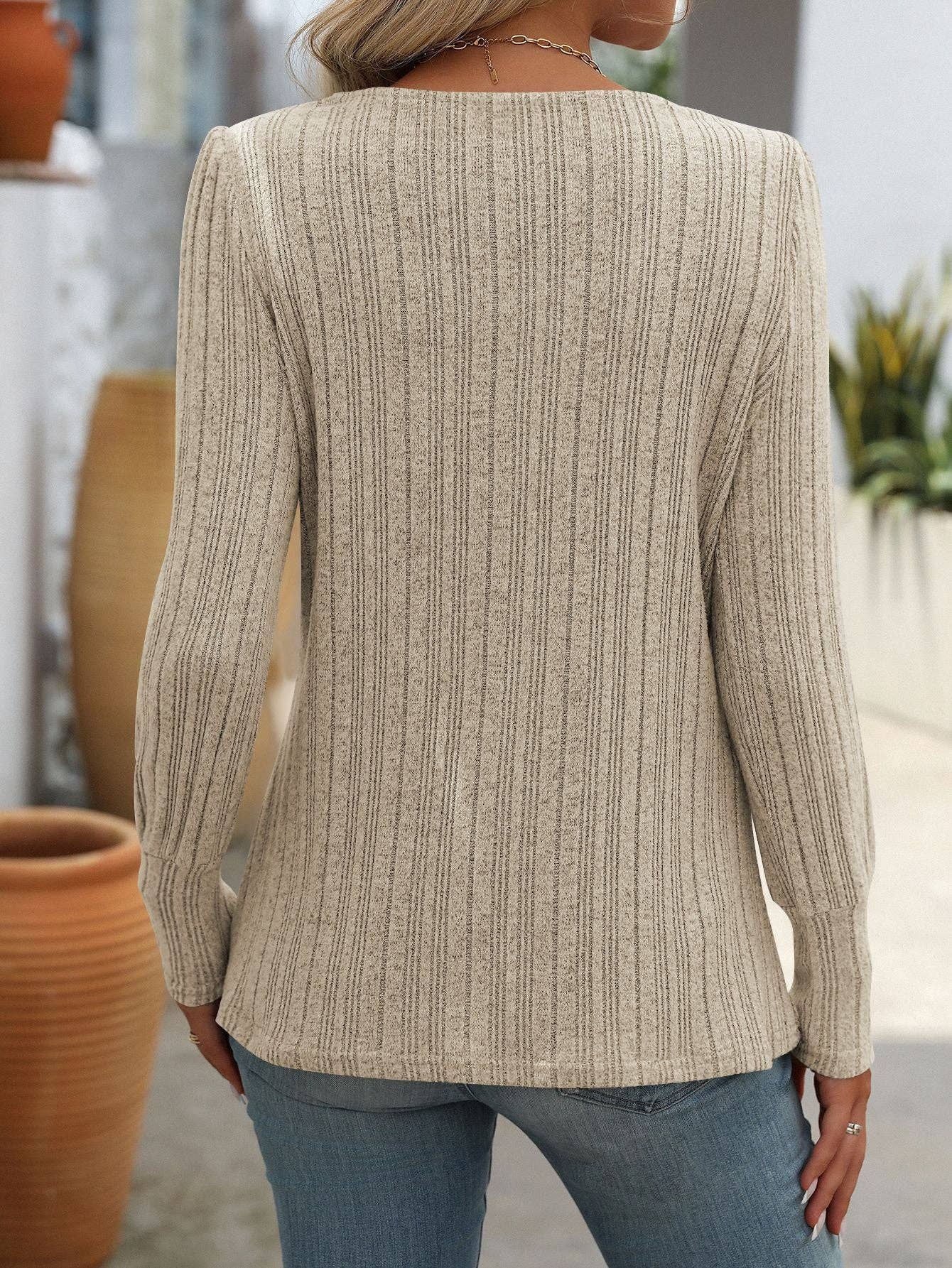 Square Collar Long Sleeve Top